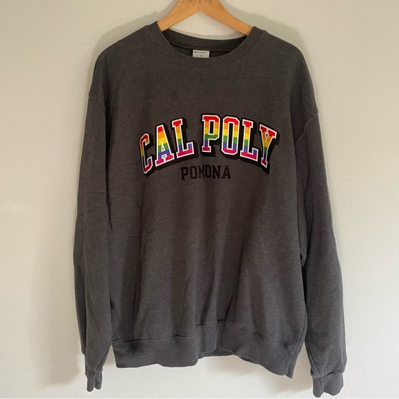 Unisex Cal Poly Pomona Rainbow Pride Grey Collegiate Crewneck Sweater Sweatshirt - Picture 2 of 8